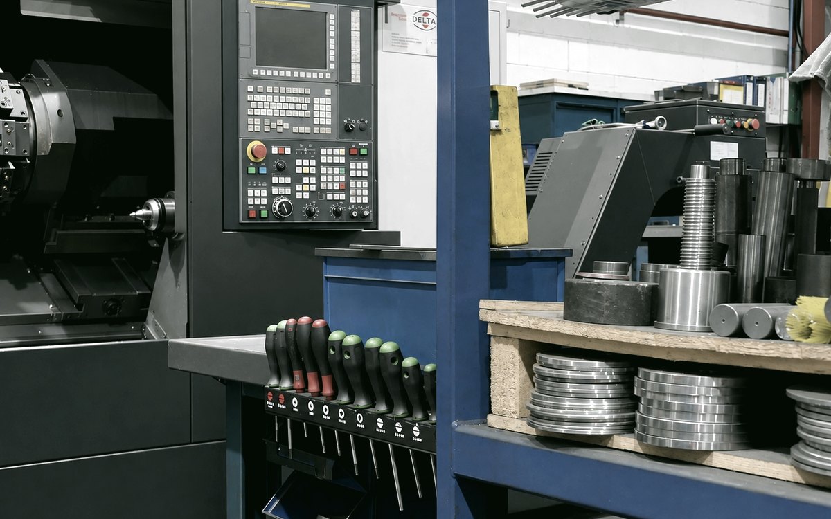 Torno de control numérico y utillaje en el taller de UBELA